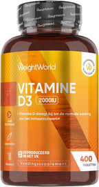 Vitamine D tabletten - 2000 IE vitamine D3 per portie - 400 vegetarische tabletten voor 1+ jaar voorraad - Gemaakt in het Verenigd Koninkrijk - Van WeightWorld