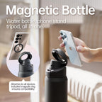 Magcheer Magnetische waterfles met telefoonhouder compatibel met MagSafe geïsoleerde sportfles voor koude dranken voor 24 uur statief fles voor reizen en fitness selfie (zwart)