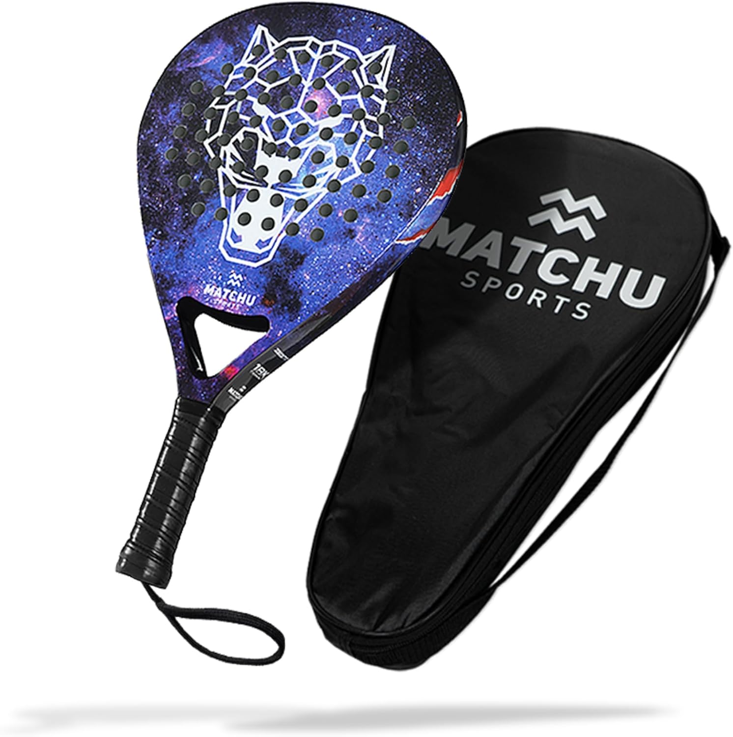 MATCHU - Padel racket - Inclusief een draagtas - 100% carbon frame, fiberglasse toplaag en zacht EVA foam - 3D grip technologie