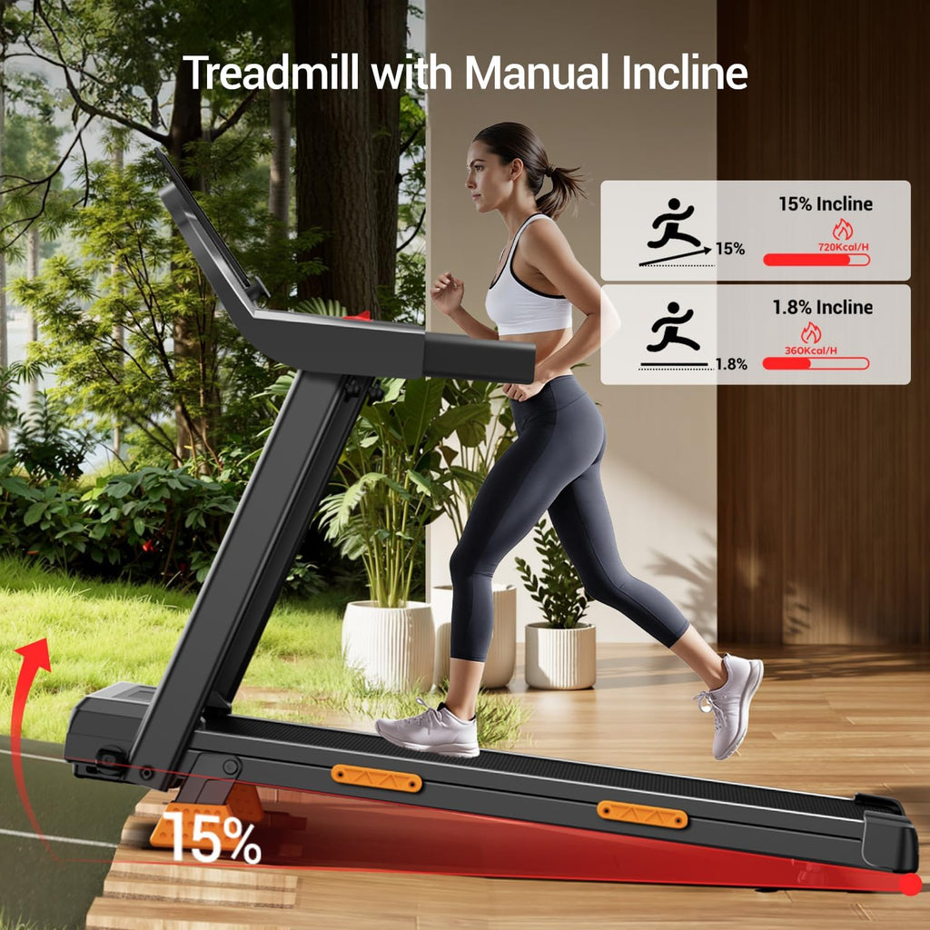 LONTEK Opvouwbare loopband met helling 15%, walking pad met helling 12 km/u, loopband voor thuis met 3.0 PK motor en LED-display, maximale belasting 136 kg