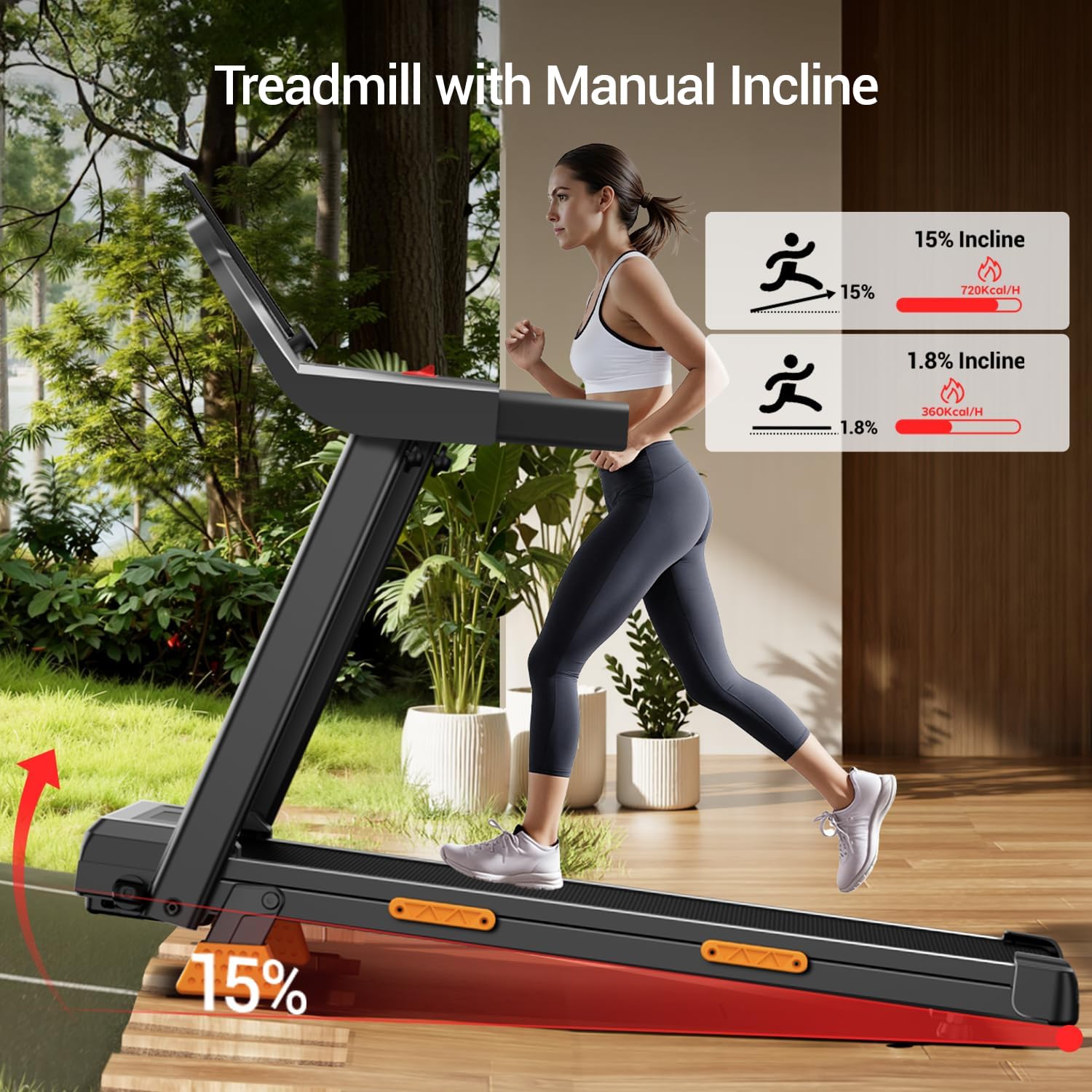 LONTEK Opvouwbare loopband met helling 15%, walking pad met helling 12 km/u, loopband voor thuis met 3.0 PK motor en LED-display, maximale belasting 136 kg