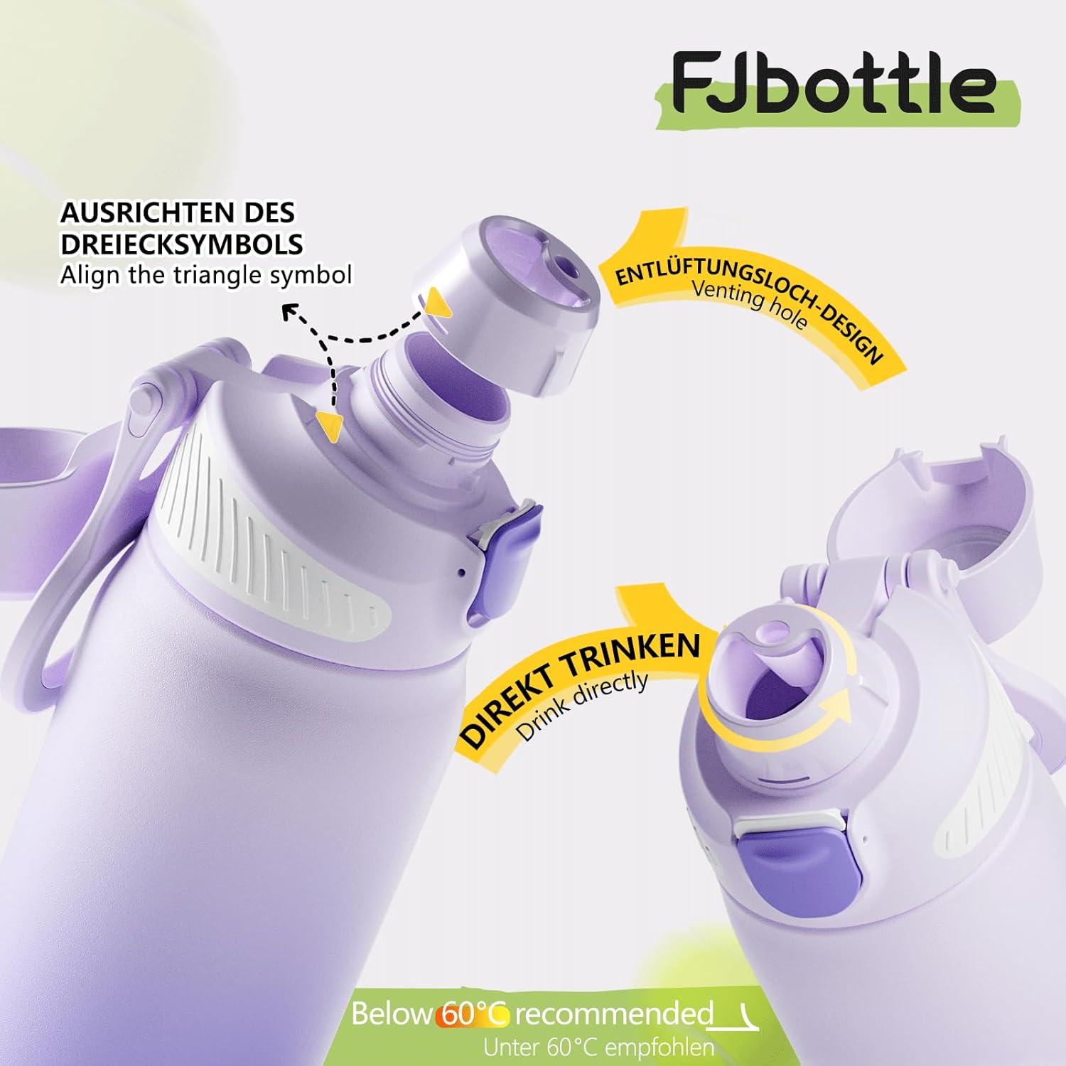 Fjbottle Thermosfles met rietje, magnetische handgreep voor telefoon + dubbel drinksysteem, sportfles, 1 l/700/600 ml, opening met 1 klik, BPA-vrij, lekvrij, voor fitnessstudio, yoga