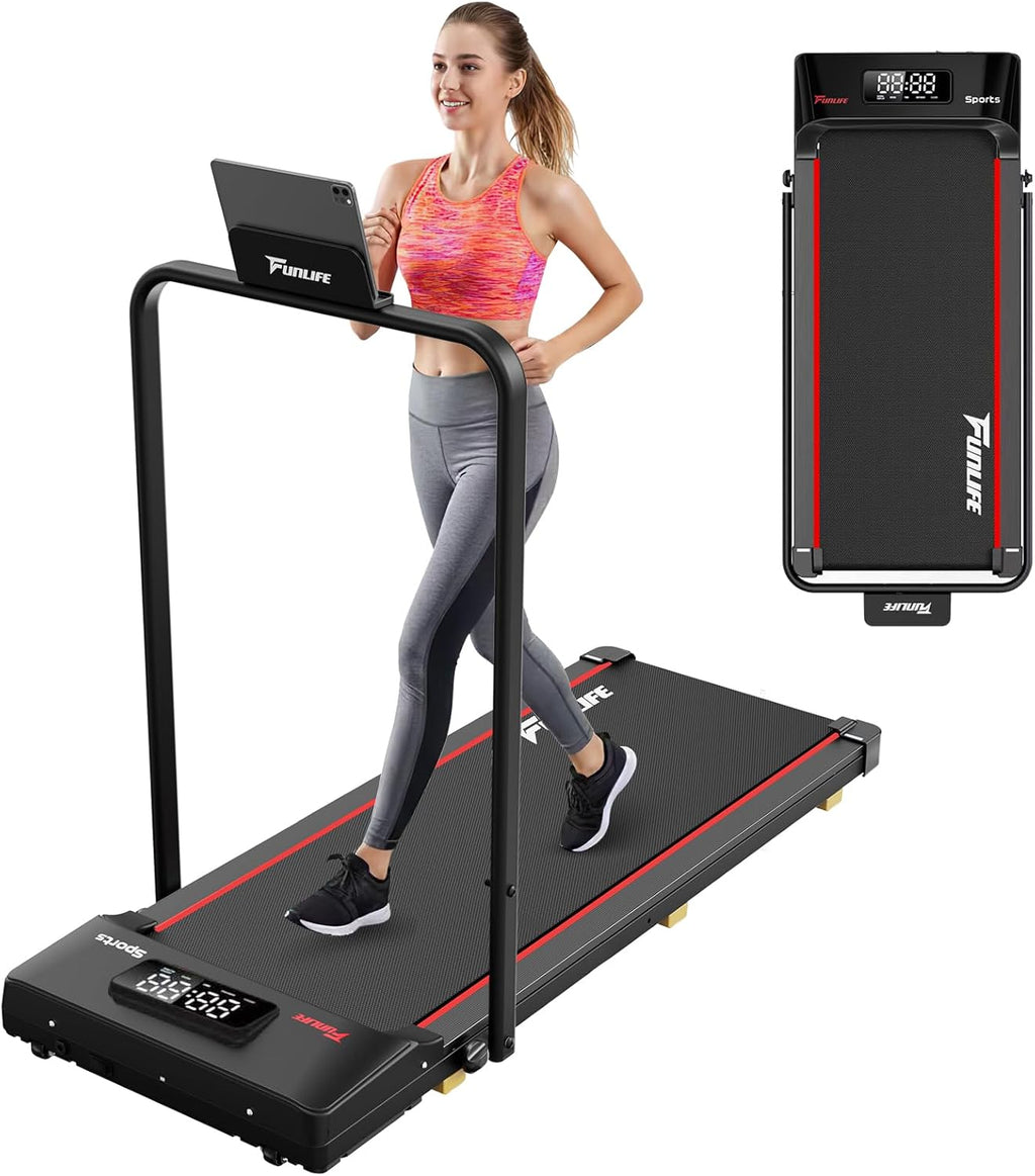 Walking Pad/loopband voor thuis, inklapbaar, 3-in-1 mini-loopband met handgreep, stil en plat, tot 120 kg, geschikt voor bureau en thuiskantoor, senioren en revalidatie, FunLife F1