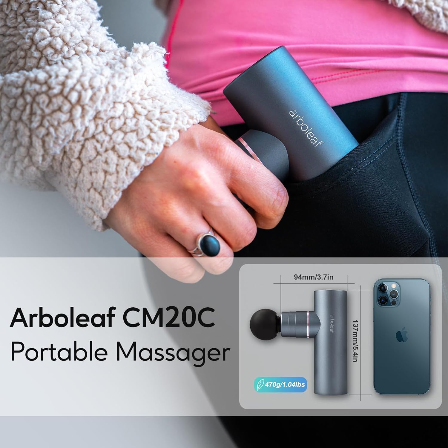 arboleaf Mini Massagepistool met Warmte, Draagbaar Massagepistool voor Diep Weefsel 3200rpm Krachtig Spiermassagepistool voor Pijnverlichting in Rug en Nek, Super Stil, Type-C Opladen, Cadeau voor