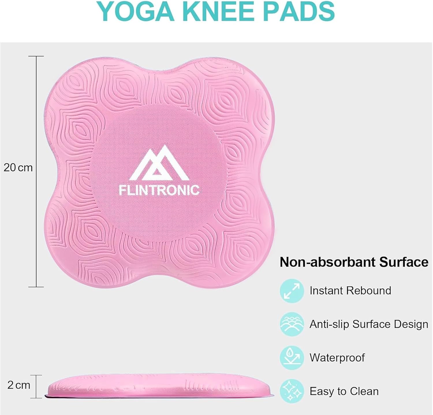 Flintronic Yoga-kniebeschermer, set van 2 antislip, yogamat, yoga-steunkussen, sportbalanskussen, comfortabele lichtgewicht ondersteuning voor knieën, handen, polsen en ellebogen - 20 x 20 cm, met