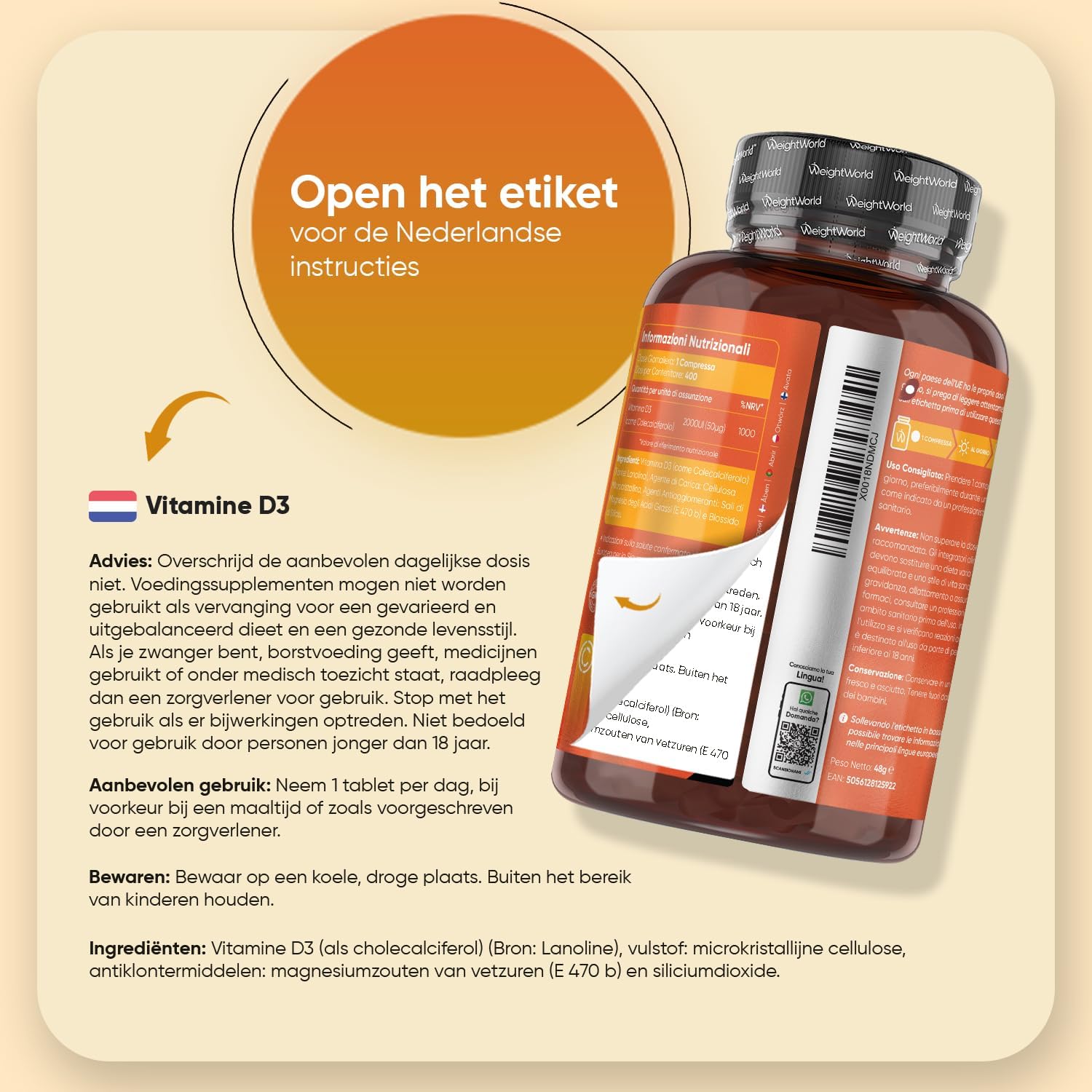 Vitamine D tabletten - 2000 IE vitamine D3 per portie - 400 vegetarische tabletten voor 1+ jaar voorraad - Gemaakt in het Verenigd Koninkrijk - Van WeightWorld