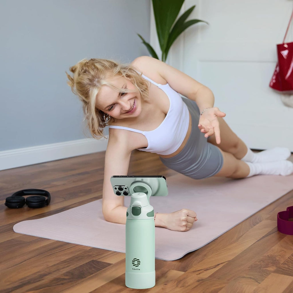 Fjbottle Thermosfles met rietje, magnetische handgreep voor telefoon + dubbel drinksysteem, sportfles, 1 l/700/600 ml, opening met 1 klik, BPA-vrij, lekvrij, voor fitnessstudio, yoga