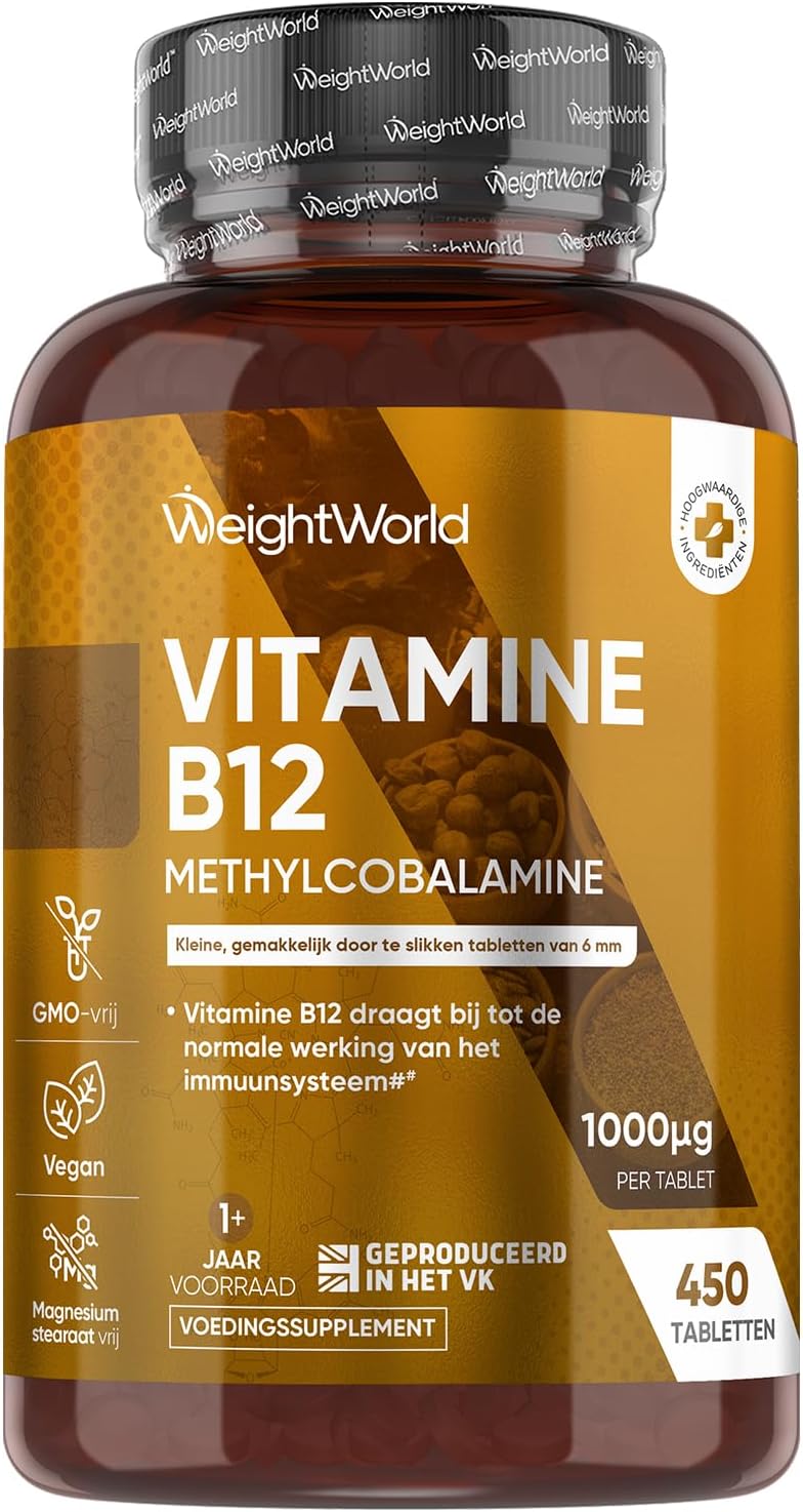 Vitamine B12 tabletten - 450 vegan vitamine B12 micro-tabletten - 1000 mcg methylcobalamine per portie - Meer dan 1 jaar voorraad - Ideaal voor vegetariërs en veganisten - Van WeightWorld