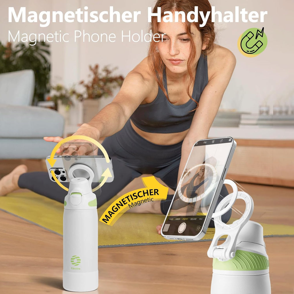 Fjbottle Thermosfles met rietje, magnetische handgreep voor telefoon + dubbel drinksysteem, sportfles, 1 l/700/600 ml, opening met 1 klik, BPA-vrij, lekvrij, voor fitnessstudio, yoga
