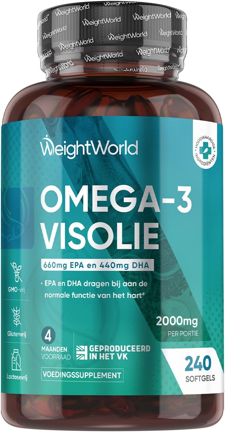 Omega 3 Visolie - 2000 mg - Levert 1100 mg omega 3-vetzuren - 660 mg EPA en 440 mg DHA - 240 softgels voor 4 maanden voorraad - Gemaakt in het Verenigd Koninkrijk - Van WeightWorld