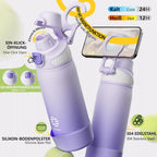 Fjbottle Thermosfles met rietje, magnetische handgreep voor telefoon + dubbel drinksysteem, sportfles, 1 l/700/600 ml, opening met 1 klik, BPA-vrij, lekvrij, voor fitnessstudio, yoga