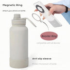 Megnetic geïsoleerde sportwaterfles met 360° draaibaar statief Telefoonhouder Compatibel met Magsafe. Niet verkocht of gemaakt door Magsafe(beige, 623 g)
