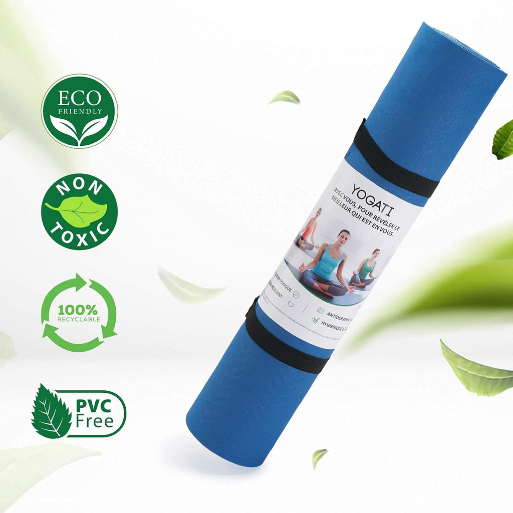 YOGATI – milieuvriendelijke yogamat - TPE, non-slip en dikke yogamat. Yoga Matten met Body Alignment Lines. Perfect Pilates Mat voor workout oefening, Gym en Fitness.