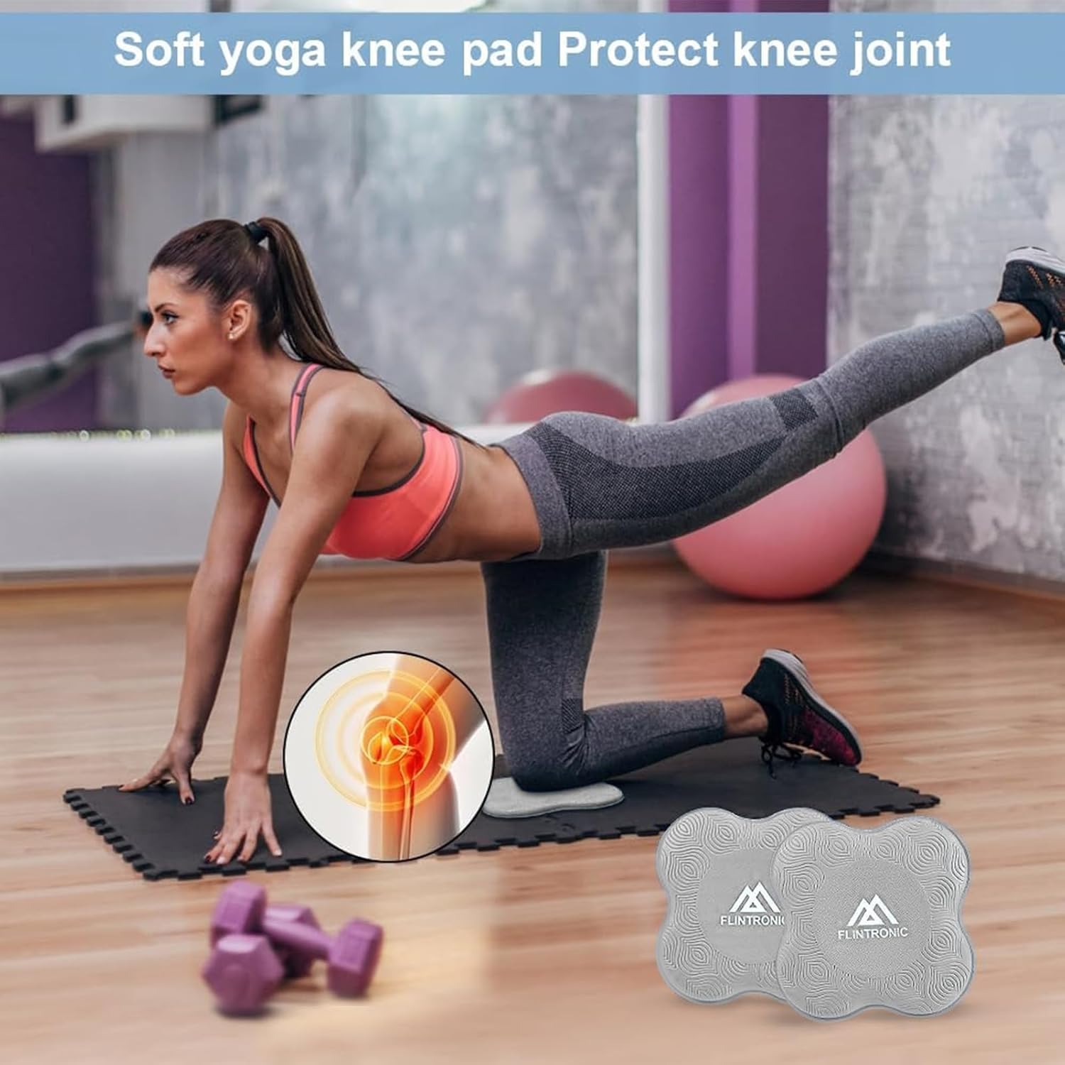 Flintronic Yoga-kniebeschermer, set van 2 antislip, yogamat, yoga-steunkussen, sportbalanskussen, comfortabele lichtgewicht ondersteuning voor knieën, handen, polsen en ellebogen - 20 x 20 cm, met