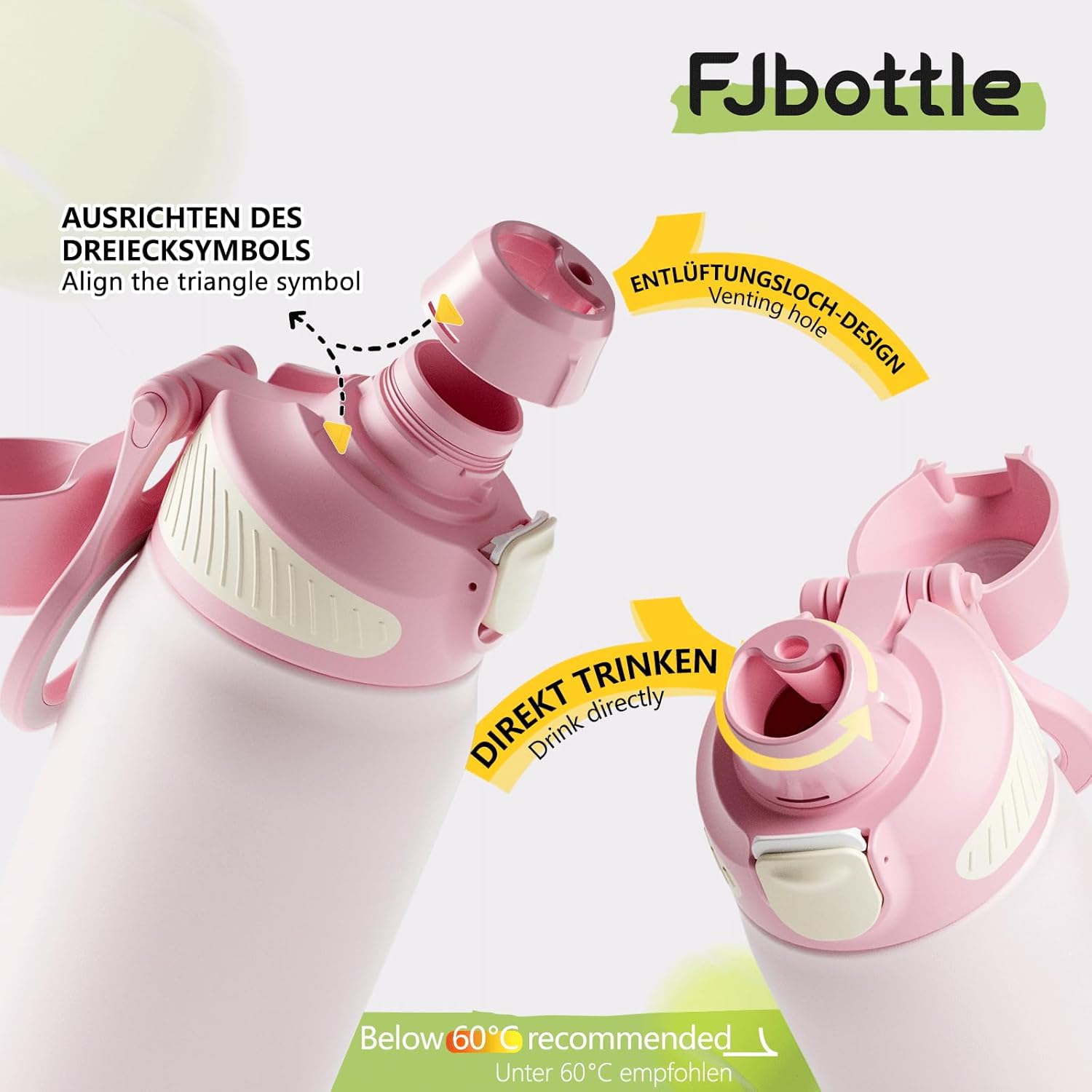 Fjbottle Thermosfles met rietje, magnetische handgreep voor telefoon + dubbel drinksysteem, sportfles, 1 l/700/600 ml, opening met 1 klik, BPA-vrij, lekvrij, voor fitnessstudio, yoga