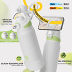 Fjbottle Thermosfles met rietje, magnetische handgreep voor telefoon + dubbel drinksysteem, sportfles, 1 l/700/600 ml, opening met 1 klik, BPA-vrij, lekvrij, voor fitnessstudio, yoga
