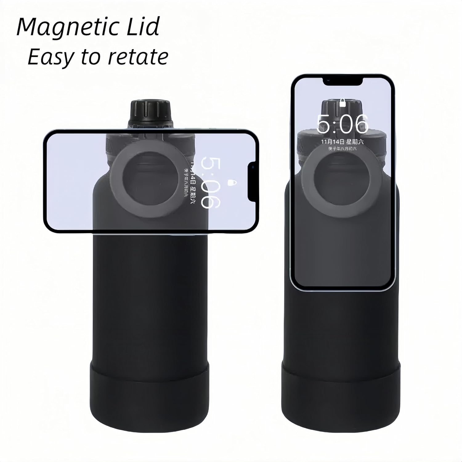 Megnetic geïsoleerde sportwaterfles met 360° draaibaar statief Telefoonhouder Compatibel met Magsafe. Niet verkocht of gemaakt door Magsafe(beige, 623 g)