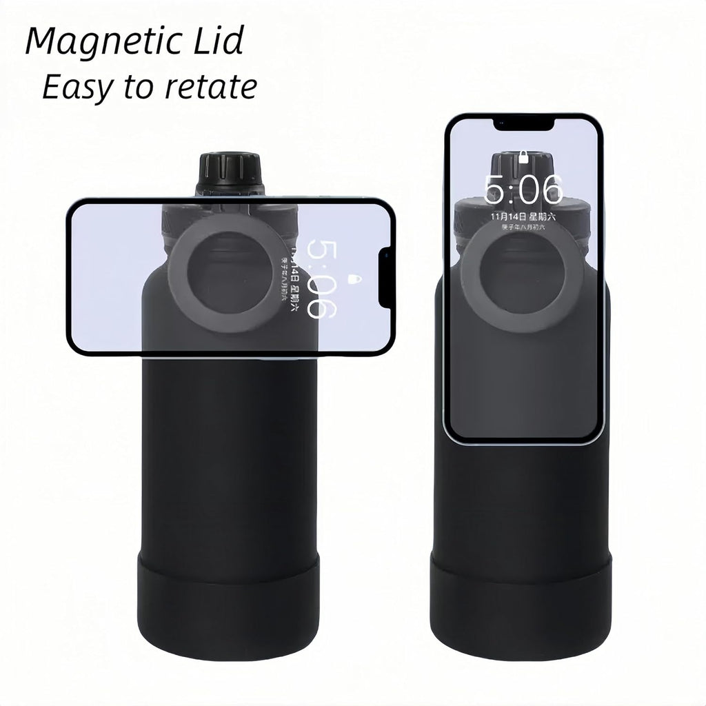 Megnetic geïsoleerde sportwaterfles met 360° draaibaar statief Telefoonhouder Compatibel met Magsafe. Niet verkocht of gemaakt door Magsafe(beige, 623 g)