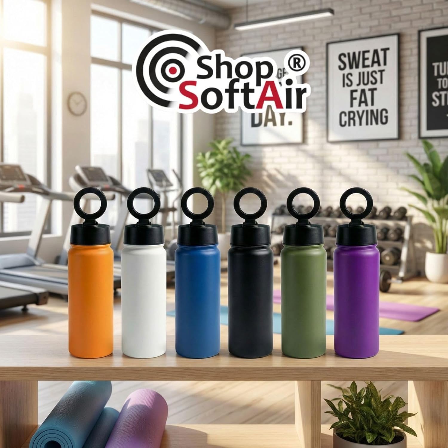 Magnetische drinkfles van roestvrij staal, 500 ml, met geïntegreerde magneetvoet, 21,5 x 7 cm, verkrijgbaar in 6 kleuren (groen)