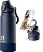 Fjbottle Thermosfles met rietje, magnetische handgreep voor telefoon + dubbel drinksysteem, sportfles, 1 l/700/600 ml, opening met 1 klik, BPA-vrij, lekvrij, voor fitnessstudio, yoga