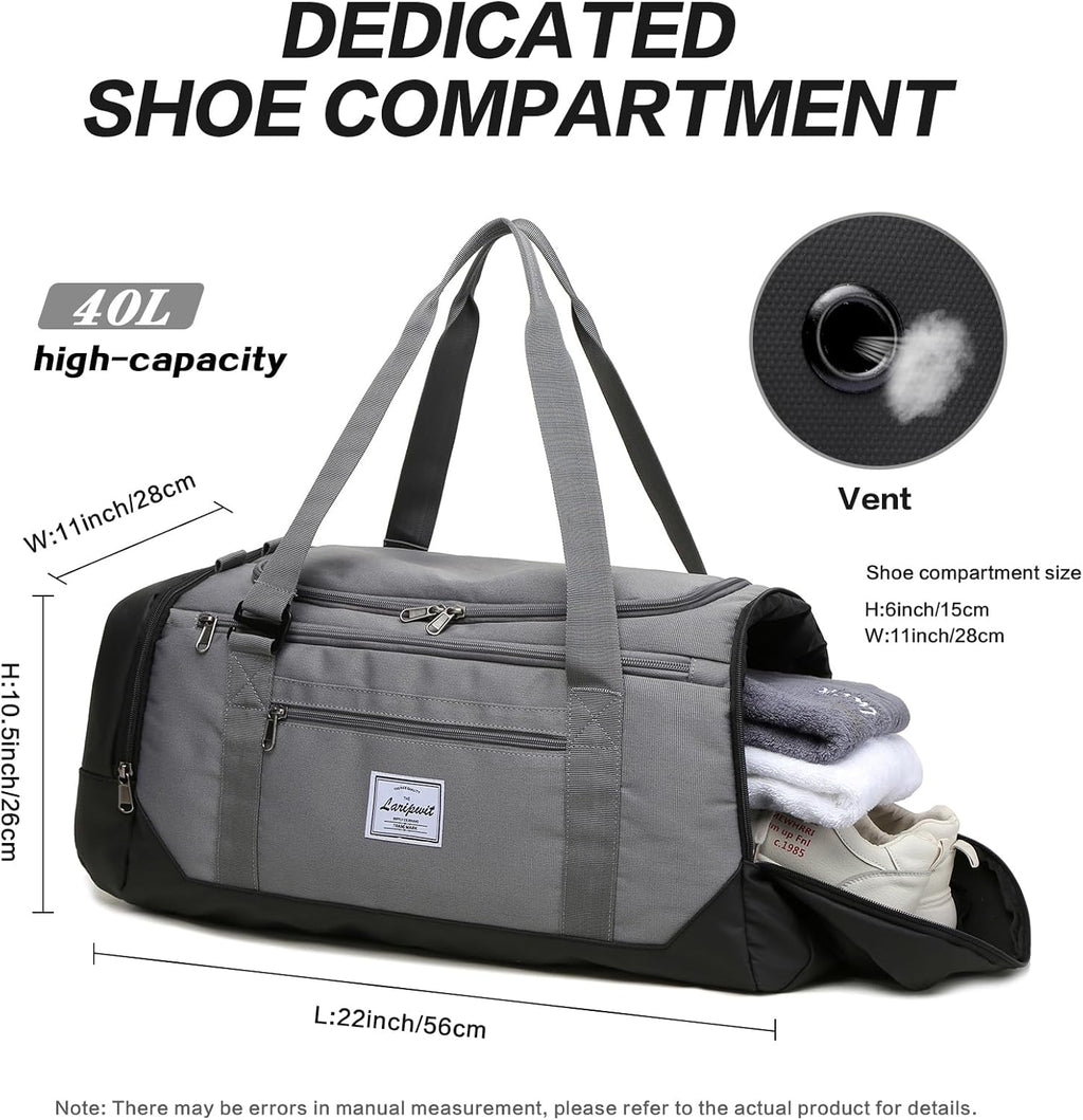 Laripwit Reistas voor Heren 40L Middelgrote Sporttas met Schoenenvak en Natvak Sporttassen Damesweekendtas voor Reizen, Sport, Fitness, kamperen, Bruin