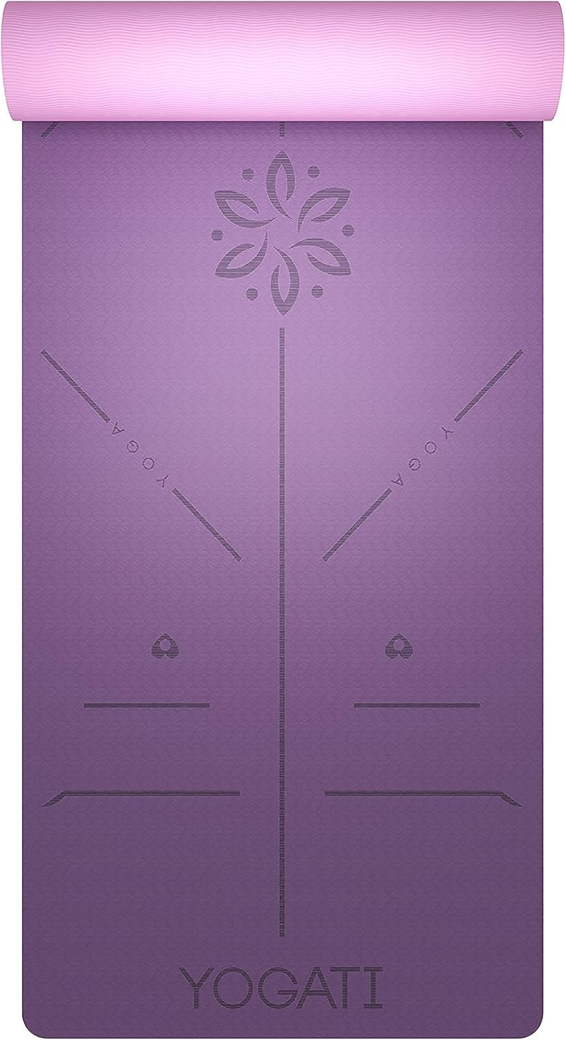 YOGATI – milieuvriendelijke yogamat - TPE, non-slip en dikke yogamat. Yoga Matten met Body Alignment Lines. Perfect Pilates Mat voor workout oefening, Gym en Fitness.