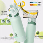 Fjbottle Thermosfles met rietje, magnetische handgreep voor telefoon + dubbel drinksysteem, sportfles, 1 l/700/600 ml, opening met 1 klik, BPA-vrij, lekvrij, voor fitnessstudio, yoga
