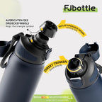 Fjbottle Thermosfles met rietje, magnetische handgreep voor telefoon + dubbel drinksysteem, sportfles, 1 l/700/600 ml, opening met 1 klik, BPA-vrij, lekvrij, voor fitnessstudio, yoga