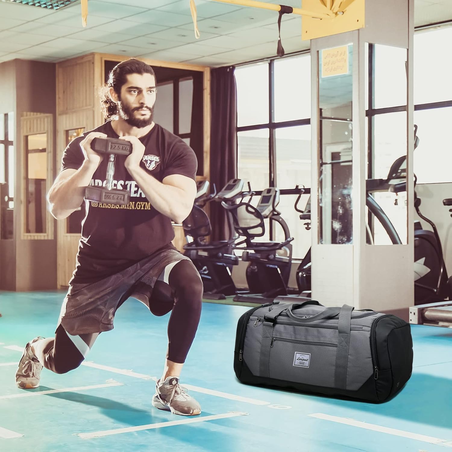 Laripwit Reistas voor Heren 40L Middelgrote Sporttas met Schoenenvak en Natvak Sporttassen Damesweekendtas voor Reizen, Sport, Fitness, kamperen, Bruin