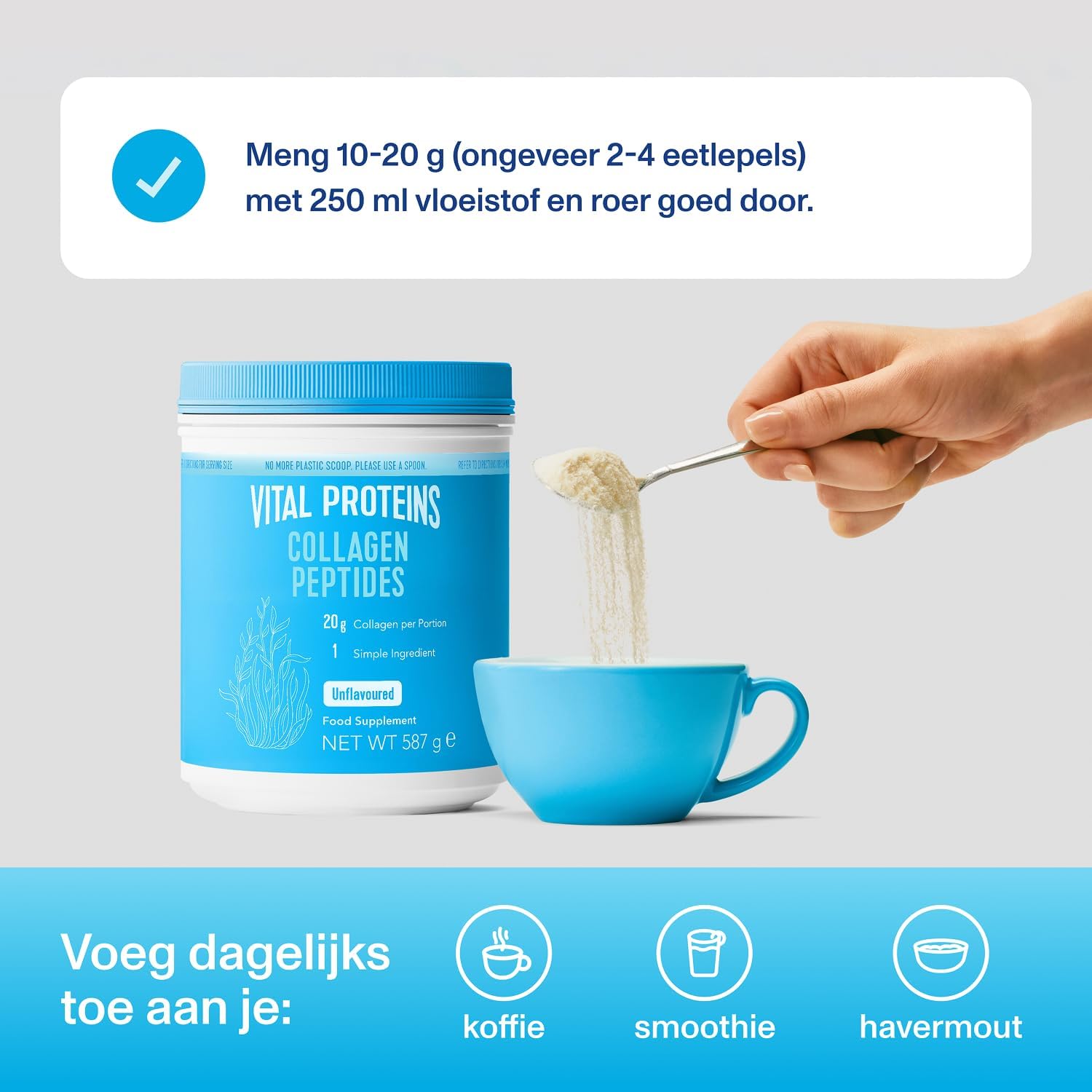 Vital Proteins Collageen Peptiden Poeder Supplement (Type I, III), Gehydrolyseerd Collageen, Ondersteuning voor Haar, Huid, Nagels, Paleodieet, Glutenvrij, Niet-GGO, 20 g per Portie, 587 g