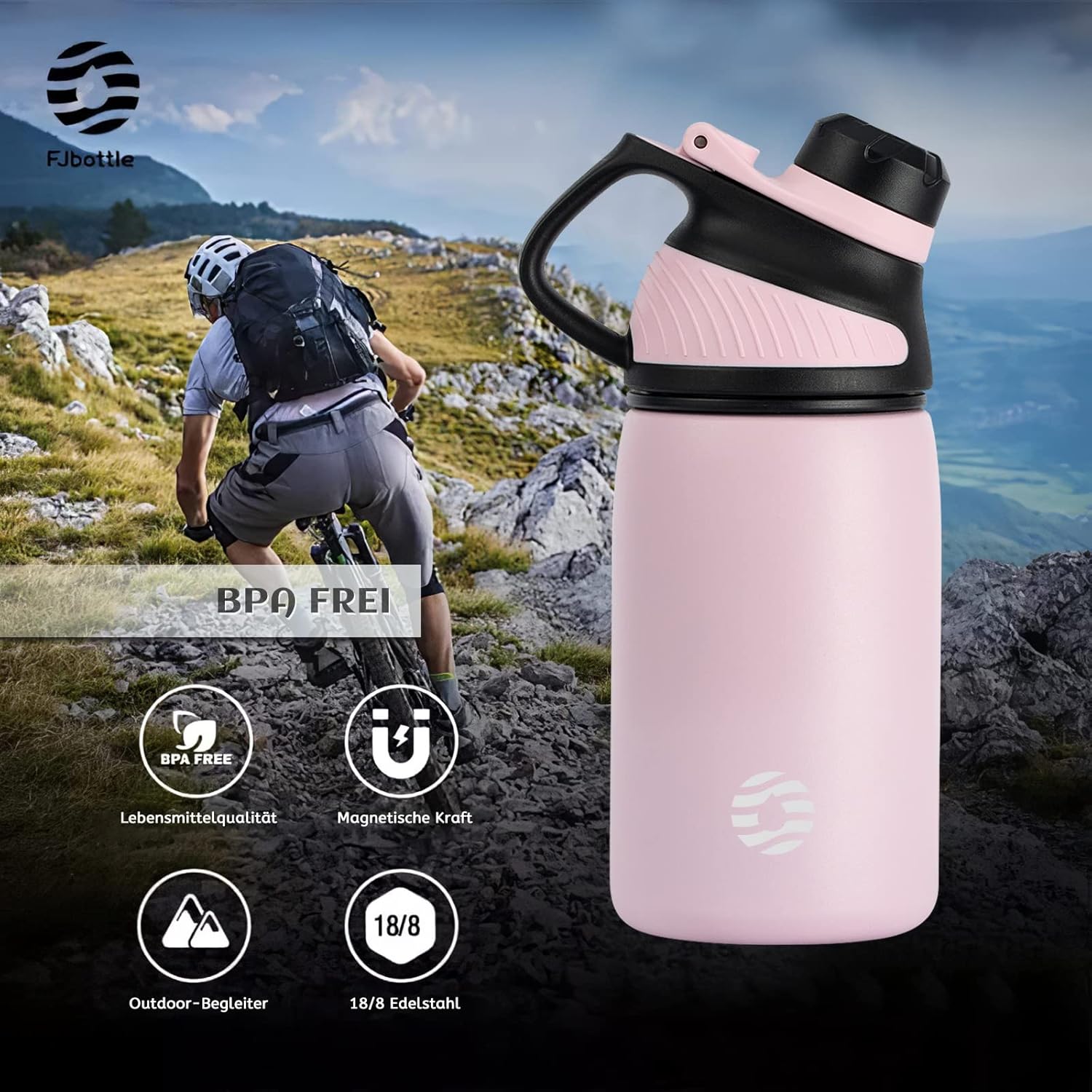 Fjbottle RVS Waterfles Sport met Magnetische Dop – 1500ml, 1000ml, 800ml, 600ml, 400ml – BPA-vrij & Lekvrij – Geschikt voor Koolzuur – Thermosfles voor School, Fitness, Kinderen