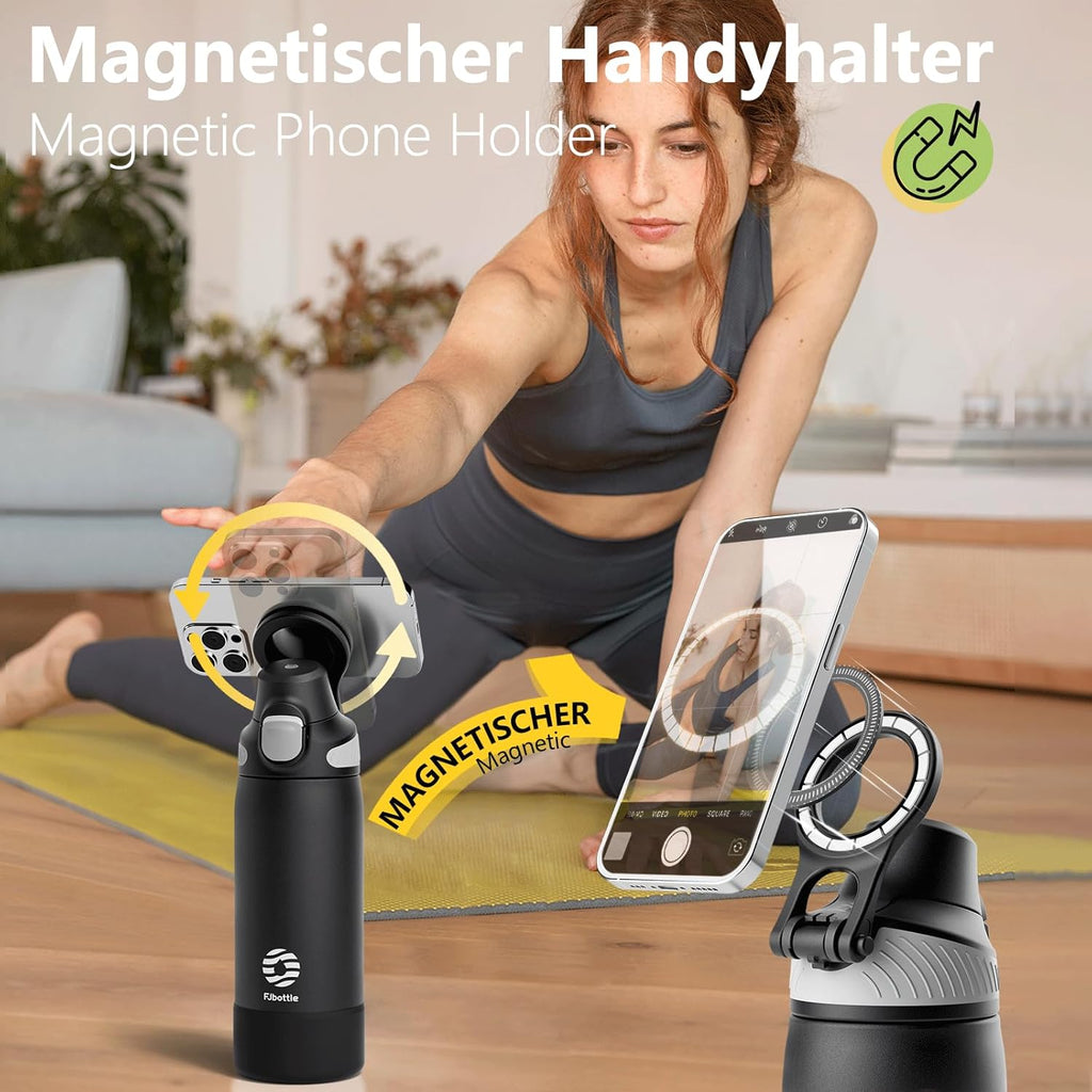 Fjbottle Thermosfles met rietje, magnetische handgreep voor telefoon + dubbel drinksysteem, sportfles, 1 l/700/600 ml, opening met 1 klik, BPA-vrij, lekvrij, voor fitnessstudio, yoga