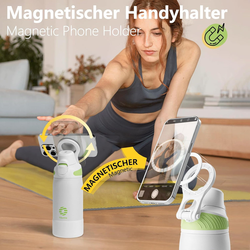 Fjbottle Thermosfles met rietje, magnetische handgreep voor telefoon + dubbel drinksysteem, sportfles, 1 l/700/600 ml, opening met 1 klik, BPA-vrij, lekvrij, voor fitnessstudio, yoga