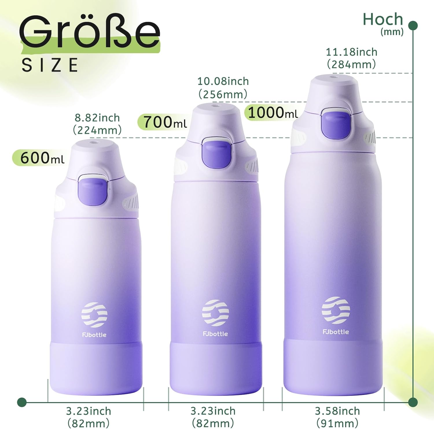 Fjbottle Thermosfles met rietje, magnetische handgreep voor telefoon + dubbel drinksysteem, sportfles, 1 l/700/600 ml, opening met 1 klik, BPA-vrij, lekvrij, voor fitnessstudio, yoga