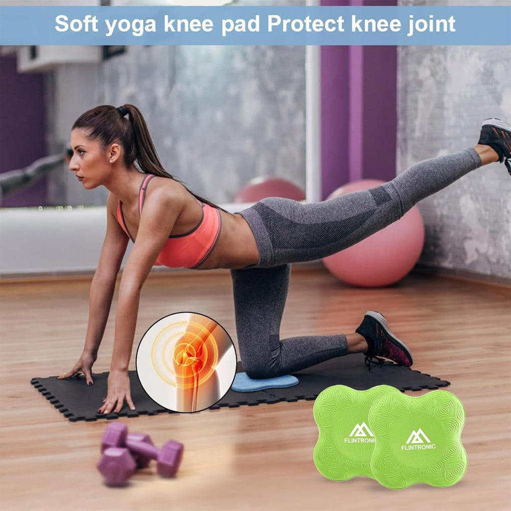Flintronic Yoga-kniebeschermer, set van 2 antislip, yogamat, yoga-steunkussen, sportbalanskussen, comfortabele lichtgewicht ondersteuning voor knieën, handen, polsen en ellebogen - 20 x 20 cm, met