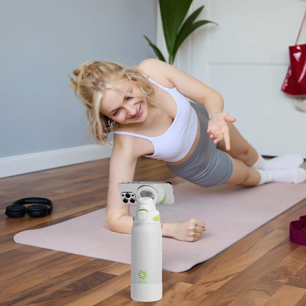 Fjbottle Thermosfles met rietje, magnetische handgreep voor telefoon + dubbel drinksysteem, sportfles, 1 l/700/600 ml, opening met 1 klik, BPA-vrij, lekvrij, voor fitnessstudio, yoga
