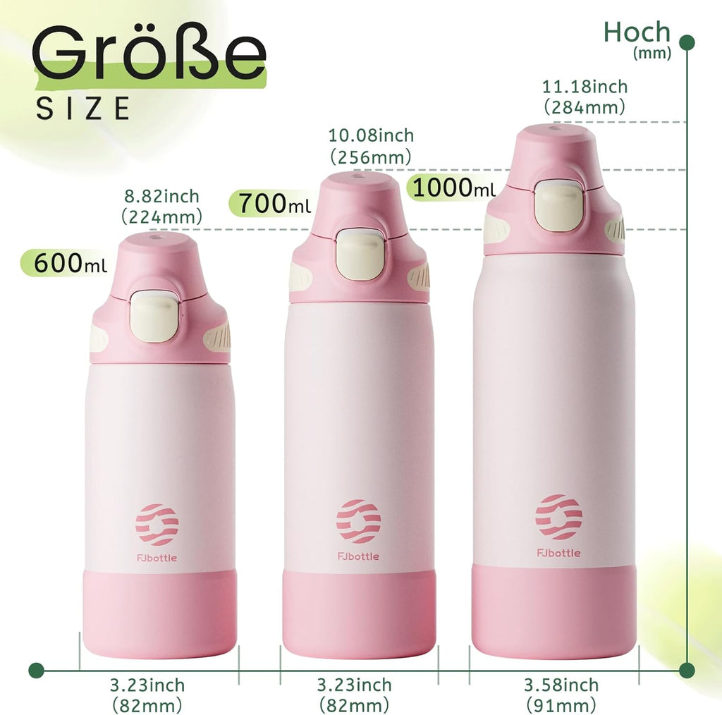 Fjbottle Thermosfles met rietje, magnetische handgreep voor telefoon + dubbel drinksysteem, sportfles, 1 l/700/600 ml, opening met 1 klik, BPA-vrij, lekvrij, voor fitnessstudio, yoga