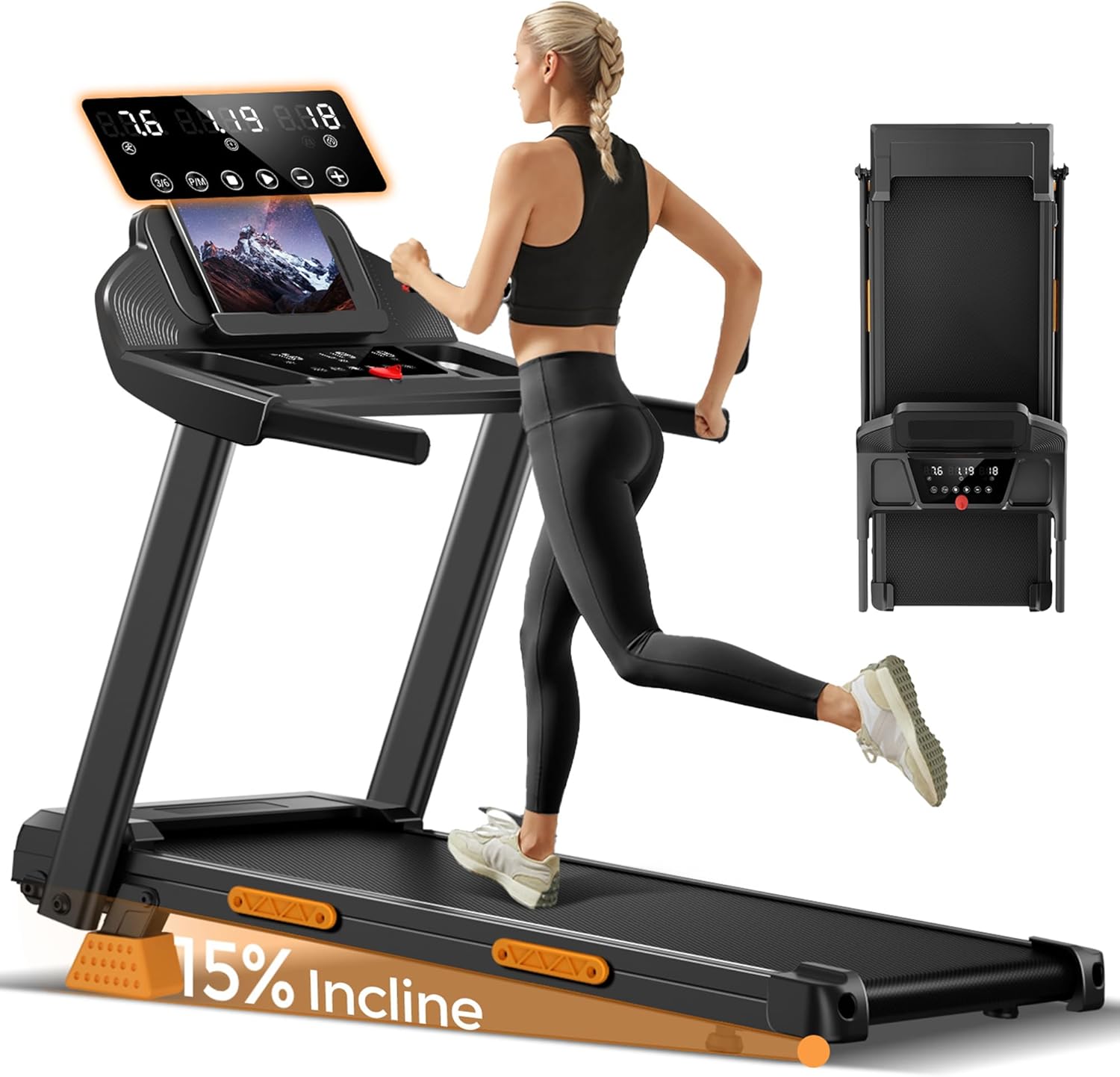 LONTEK Opvouwbare loopband met helling 15%, walking pad met helling 12 km/u, loopband voor thuis met 3.0 PK motor en LED-display, maximale belasting 136 kg