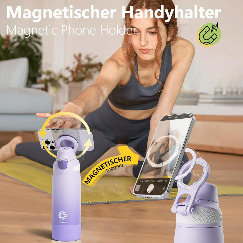 Fjbottle Thermosfles met rietje, magnetische handgreep voor telefoon + dubbel drinksysteem, sportfles, 1 l/700/600 ml, opening met 1 klik, BPA-vrij, lekvrij, voor fitnessstudio, yoga