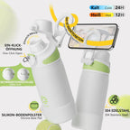 Fjbottle Thermosfles met rietje, magnetische handgreep voor telefoon + dubbel drinksysteem, sportfles, 1 l/700/600 ml, opening met 1 klik, BPA-vrij, lekvrij, voor fitnessstudio, yoga