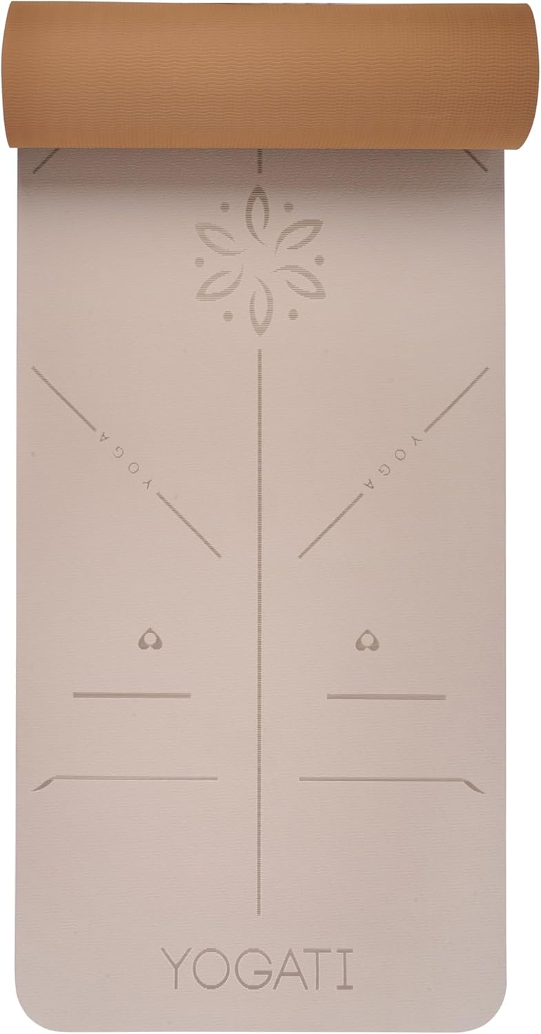 YOGATI – milieuvriendelijke yogamat - TPE, non-slip en dikke yogamat. Yoga Matten met Body Alignment Lines. Perfect Pilates Mat voor workout oefening, Gym en Fitness.