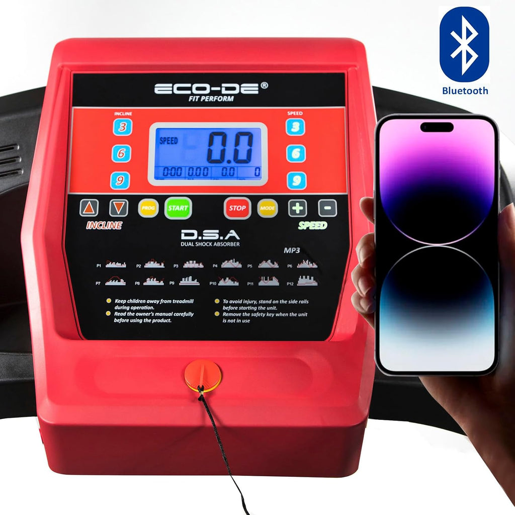 ECODE® loopband, inklapbaar, met DSA Double Shock Absorber en helling, loopapparaat, Bluetooth en LCD-display, loopbanden Treadmill 12 programma's (optioneel massageapparaat)