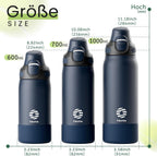 Fjbottle Thermosfles met rietje, magnetische handgreep voor telefoon + dubbel drinksysteem, sportfles, 1 l/700/600 ml, opening met 1 klik, BPA-vrij, lekvrij, voor fitnessstudio, yoga