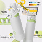 Fjbottle Thermosfles met rietje, magnetische handgreep voor telefoon + dubbel drinksysteem, sportfles, 1 l/700/600 ml, opening met 1 klik, BPA-vrij, lekvrij, voor fitnessstudio, yoga