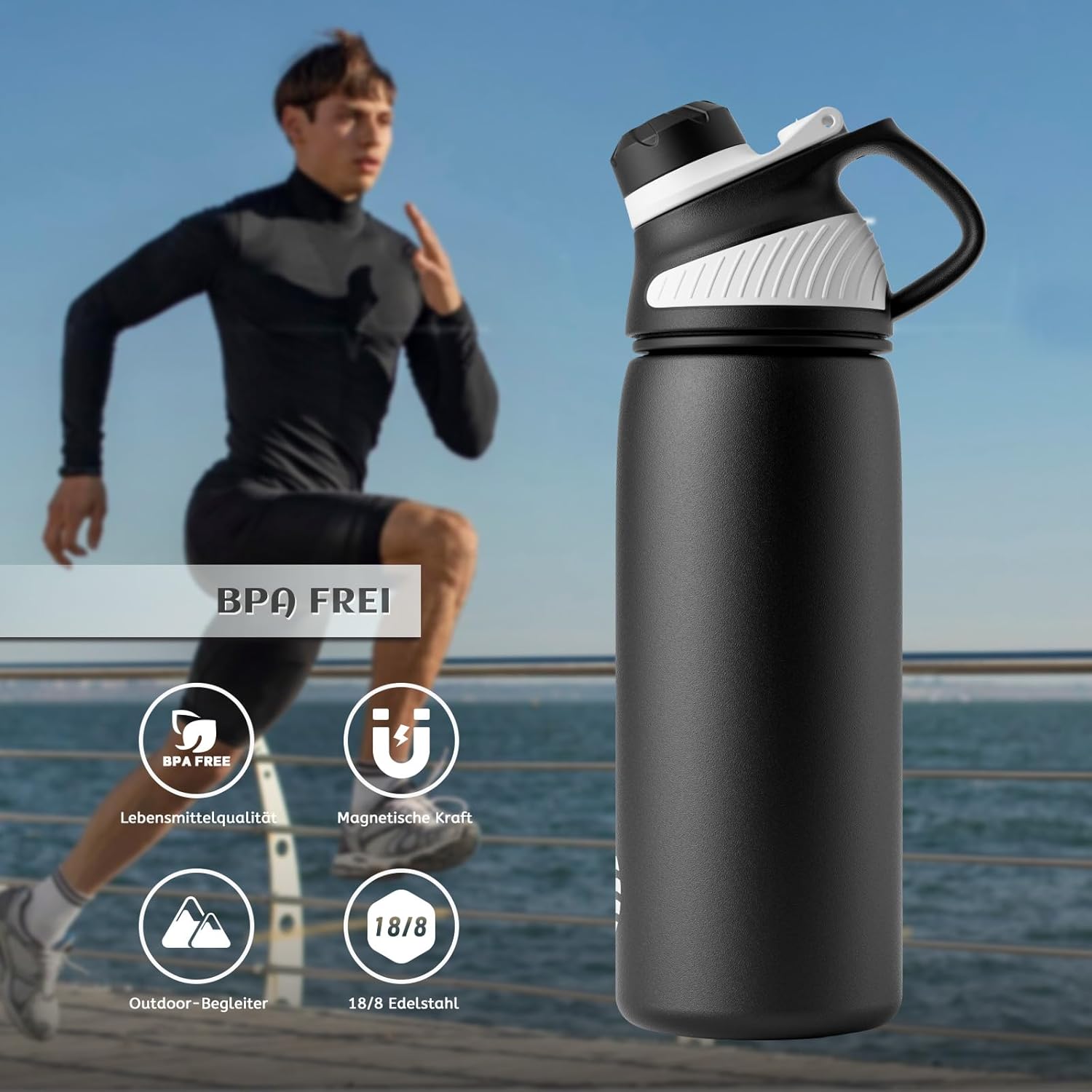Fjbottle RVS Waterfles Sport met Magnetische Dop – 1500ml, 1000ml, 800ml, 600ml, 400ml – BPA-vrij & Lekvrij – Geschikt voor Koolzuur – Thermosfles voor School, Fitness, Kinderen