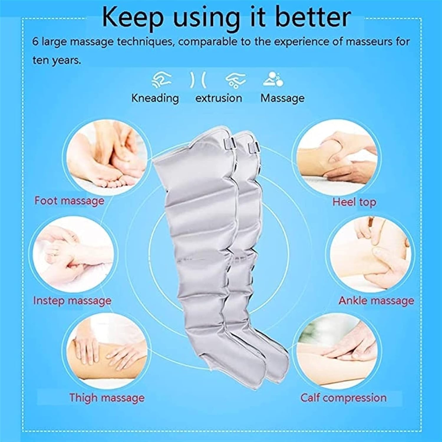 Air Compression Leg Massager System door Sequential Compression Device, Compression Pump, Recovery Boots, Blood Circulation Machine, Home and Office Use (Color : 2 arm and machine, Size : 6 cavity)