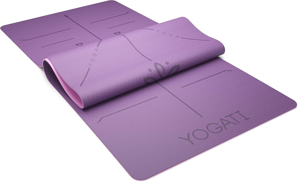 YOGATI – milieuvriendelijke yogamat - TPE, non-slip en dikke yogamat. Yoga Matten met Body Alignment Lines. Perfect Pilates Mat voor workout oefening, Gym en Fitness.