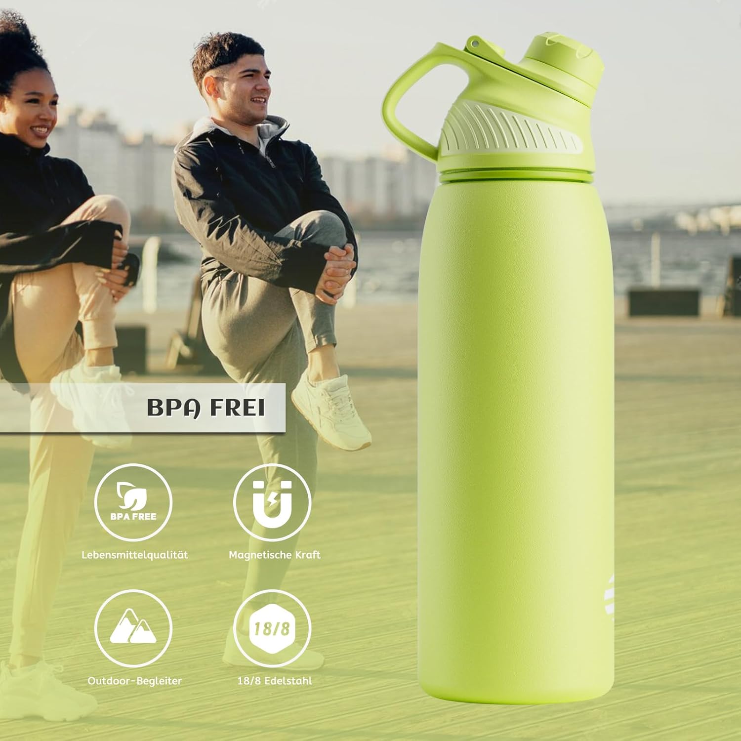 Fjbottle RVS Waterfles Sport met Magnetische Dop – 1500ml, 1000ml, 800ml, 600ml, 400ml – BPA-vrij & Lekvrij – Geschikt voor Koolzuur – Thermosfles voor School, Fitness, Kinderen