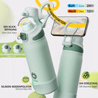 Fjbottle Thermosfles met rietje, magnetische handgreep voor telefoon + dubbel drinksysteem, sportfles, 1 l/700/600 ml, opening met 1 klik, BPA-vrij, lekvrij, voor fitnessstudio, yoga