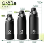 Fjbottle Thermosfles met rietje, magnetische handgreep voor telefoon + dubbel drinksysteem, sportfles, 1 l/700/600 ml, opening met 1 klik, BPA-vrij, lekvrij, voor fitnessstudio, yoga